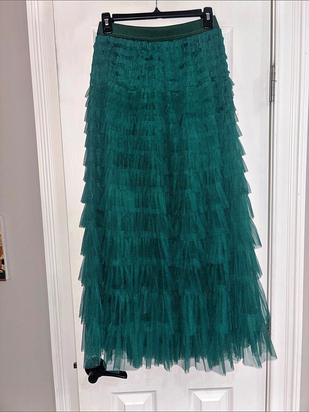 Tiered Tulle Maxi Skirt in Forest Green - One Size Fits Most.  Like New!